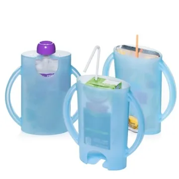 Flipping Holder Squeeze Proof Food Pouch Holder for Toddlers, Babies, Kids, Mess Free No Squeeze Juice Box Drink and Applesauce Snack Holder with Easy Grip Handles and Lid