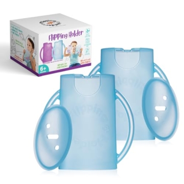 Flipping Holder Squeeze Proof Food Pouch Holder for Toddlers, Babies, Kids, Mess Free No Squeeze Juice Box Drink and Applesauce Snack Holder with Easy Grip Handles and Lid