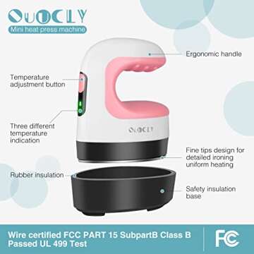 QuuCLY Mini Heat Press Machine, Mini Irons for Crafts,Portable Heat Press Easy for T-Shirts, Shoes, Hats and Small HTV Vinyl Projects Transfer(Pink)