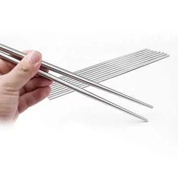 Metal Chopsticks Stainless Steel Non-skid Design Squared Chopsticks（6pairs）