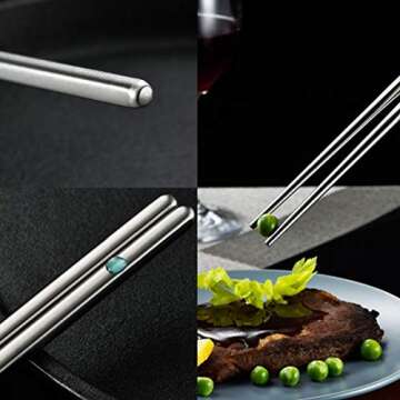 Metal Chopsticks Stainless Steel Non-skid Design Squared Chopsticks（6pairs）