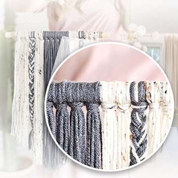 KRASKA Boho Wall Decor Hanging - Yarn Wall Hanging Decor Boho Tapestry - Hippie Decor Knitted Cute Chic Wall Art Boho Decor Bedroom - Boho Macrame Wall Hanging Size 12 x 19 inch Gray