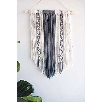 KRASKA Boho Wall Decor Hanging - Yarn Wall Hanging Decor Boho Tapestry - Hippie Decor Knitted Cute Chic Wall Art Boho Decor Bedroom - Boho Macrame Wall Hanging Size 12 x 19 inch Gray