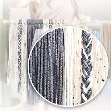 KRASKA Boho Wall Decor Hanging - Yarn Wall Hanging Decor Boho Tapestry - Hippie Decor Knitted Cute Chic Wall Art Boho Decor Bedroom - Boho Macrame Wall Hanging Size 12 x 19 inch Gray