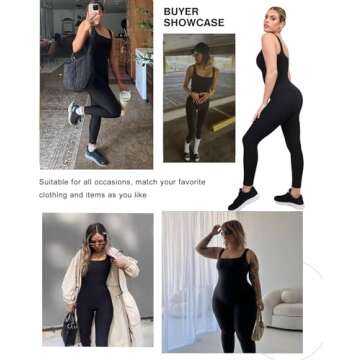 Popilush Jumpsuits for Women Built-In Sports Bra Ribbed Short Casual Summer Square Neck Rompers Slee...