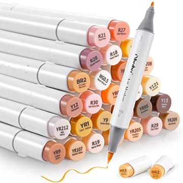 Ohuhu Brush Markers Skin Tone - 36 Portrait Skin Colors Double Tipped Art Marker Set