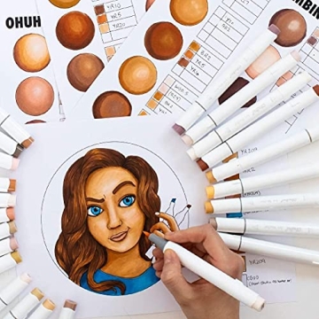 Ohuhu Brush Markers Skin Tone - 36 Portrait Skin Colors Double Tipped Art Marker Set