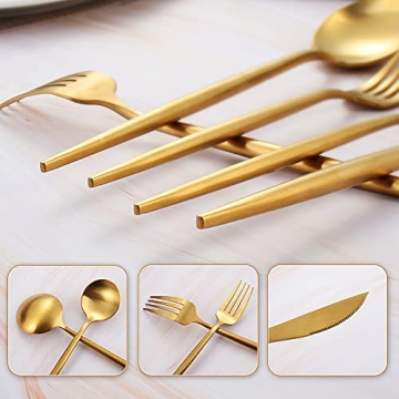 Matte Gold Silverware Set for 4 - Elegant Dining Essentials