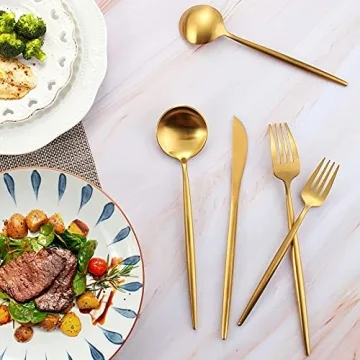 Matte Gold Silverware Set for 4 - Elegant Dining Essentials