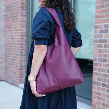 Leather Tote Bag for Women Ladies Purse Travel Shopping Bag Hobo Carry Shoulder Bag Multipurpose Handbag by KPL (Burgundy)