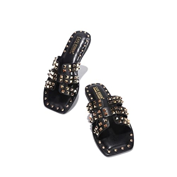 Cape Robbin Amisha Stylish Slide Sandals for Women - Womens Sandals with Gold Spikes - Studded Open-...