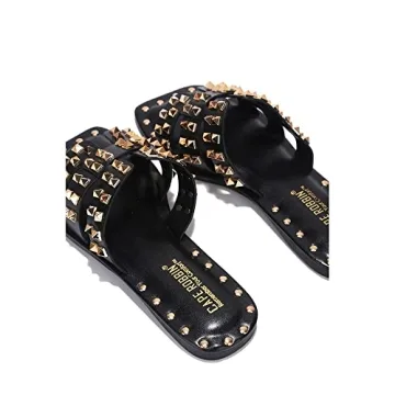 Cape Robbin Amisha Stylish Slide Sandals for Women - Womens Sandals with Gold Spikes - Studded Open-Toe Summer Slides for Women - Slip-On Women's Sandals