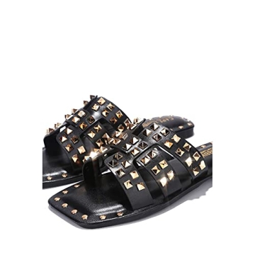 Cape Robbin Amisha Stylish Slide Sandals for Women - Womens Sandals with Gold Spikes - Studded Open-Toe Summer Slides for Women - Slip-On Women's Sandals