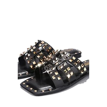Cape Robbin Amisha Stylish Slide Sandals for Women - Womens Sandals with Gold Spikes - Studded Open-Toe Summer Slides for Women - Slip-On Women's Sandals