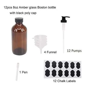 BPFY 12 Pack 8 oz Amber Glass Bottles with Pumps