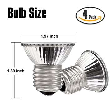 DTZY Reptile Heat Lamp Bulbs 4-pack (25W*2/50W*2), Amphibian Basking Light Bulb,Reptile Daylight Bul...