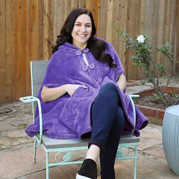 Catalonia Women's Lavender Poncho Cape, Sherpa Fleece Cloak Coat, Snuggly Hooded Wearable Blanket, Gift Idea for Mom and Teen Girls