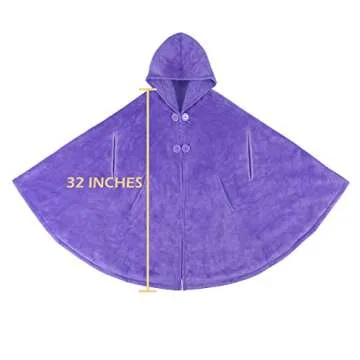 Catalonia Women's Lavender Poncho Cape, Sherpa Fleece Cloak Coat, Snuggly Hooded Wearable Blanket, Gift Idea for Mom and Teen Girls