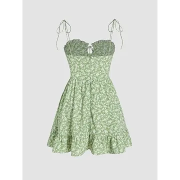 CIDER Santorini Beach Floral Tie Shoulder Dress for Summer