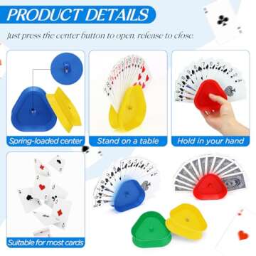 Syhood 4 Pcs Kids Playing Card Holders Plastic Playing Poker Tray for Adults Free Poker Holder Tray Happy New Year Family Card Activity Game Holds 10-12 Pcs Each(Colorful)