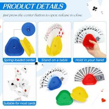 Syhood 4 Pcs Kids Playing Card Holders Plastic Playing Poker Tray for Adults Free Poker Holder Tray Happy New Year Family Card Activity Game Holds 10-12 Pcs Each(Colorful)