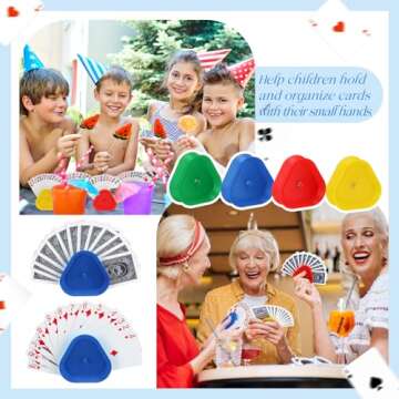 Syhood 4 Pcs Kids Playing Card Holders Plastic Playing Poker Tray for Adults Free Poker Holder Tray Happy New Year Family Card Activity Game Holds 10-12 Pcs Each(Colorful)
