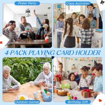 Syhood 4 Pcs Kids Playing Card Holders Plastic Playing Poker Tray for Adults Free Poker Holder Tray Happy New Year Family Card Activity Game Holds 10-12 Pcs Each(Colorful)
