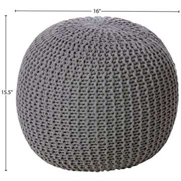 Urban Lifestyle Round Knit Pouf - Hand Woven Cotton, Dark Grey