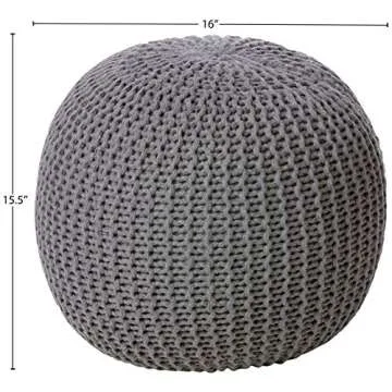 Urban Lifestyle Round Knit Pouf - Hand Woven Cotton, Dark Grey
