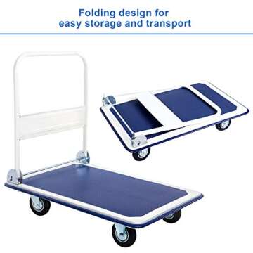 Giantex 5 660lbs Platform Cart Dolly Folding Foldable Moving Warehouse Push Hand Truck, Blue, 35.5in...