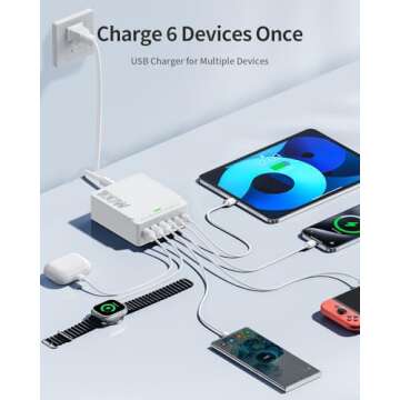 USB C Charger Block Charging Station: 100W 6 Port GaN Fast Charging Brick Hub - PD 3.0 Type C & USB ...