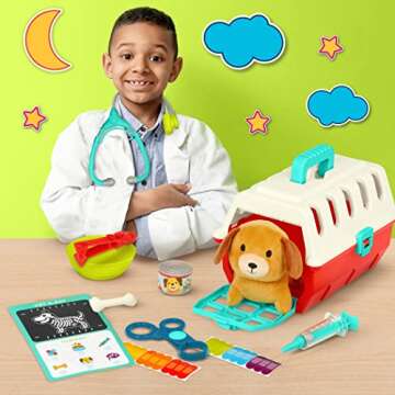 Battat – Mini Vet Playset (11Pc) – Plush Dog & Carrier – Stickers & Checklist – Toy Stethosc...