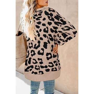 Ashuai Womens Leopard Long Cardigans Sweater Oversized Chunky Button Down Open Front Loose Knitted Jumper with Pockets