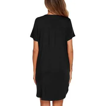 Ekouaer Women's Short Sleeve Nightshirt V-Neck Sleepwear
