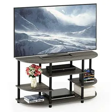 Furinno JAYA Simple Design Corner TV Stand, French Oak Grey/Black, 42.04 x 22.75 x 15.55 Inches