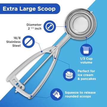 Jenaluca Extra Large Ice Cream Scoop - 18/8 Stainless Steel - Extra Large Scoop with Gift Bag - #12 - ⅓ cup portion scooper