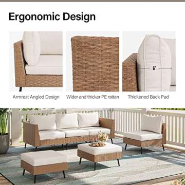 LAUSAINT HOME Outdoor Patio Furniture, 6 Piece Outdoor Sectional Sofa PE Rattan Wicker Patio Convers...