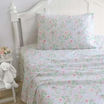 My Home Theory Laura Ashley Kids - Twin Sheets, Soft Wrinkle-Resistant Toddler Bedding Set, Fun & Wh...