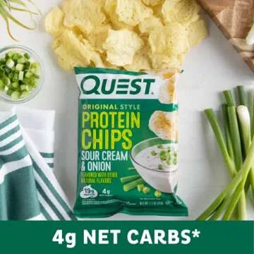 Quest Nutrition Sour Cream & Onion Protein Chips, 19g Protein, 4g Net Carbs, Low Carb, Gluten Free, 1.1 oz (Pack of 12)