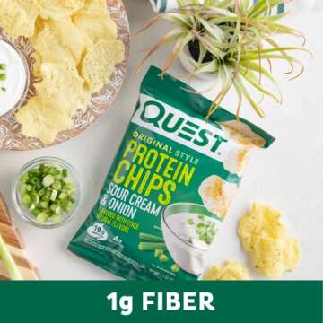 Quest Nutrition Sour Cream & Onion Protein Chips, 19g Protein, 4g Net Carbs, Low Carb, Gluten Free, 1.1 oz (Pack of 12)