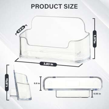 DMFLY Business Card Holder for Desk - 4 Pack Acrylic Business Card Holder Stand Display Plastic, Desktop Business Card Holders for Exhibition, Home & Office, Fits 30-50 Business Cards