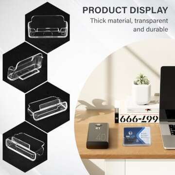 DMFLY Business Card Holder for Desk - 4 Pack Acrylic Business Card Holder Stand Display Plastic, Desktop Business Card Holders for Exhibition, Home & Office, Fits 30-50 Business Cards