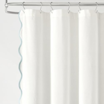 Lush Decor Coastal Chic Scallop Edge Linen Textured Shower Curtain Blue/White Single 72x72 - Elegant Affordable Luxury Chic Charm for Bathroom Decor