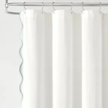 Lush Decor Coastal Chic Scallop Edge Linen Textured Shower Curtain Blue/White Single 72x72 - Elegant Affordable Luxury Chic Charm for Bathroom Decor