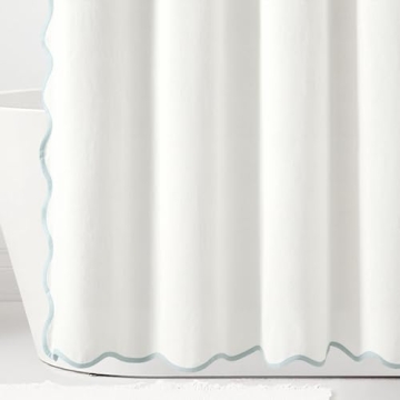 Lush Decor Coastal Chic Scallop Edge Linen Textured Shower Curtain Blue/White Single 72x72 - Elegant Affordable Luxury Chic Charm for Bathroom Decor