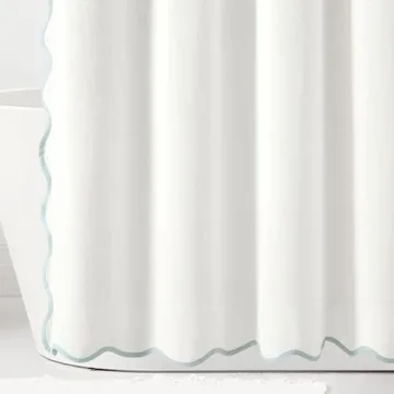 Lush Decor Coastal Chic Scallop Edge Linen Textured Shower Curtain Blue/White Single 72x72 - Elegant Affordable Luxury Chic Charm for Bathroom Decor