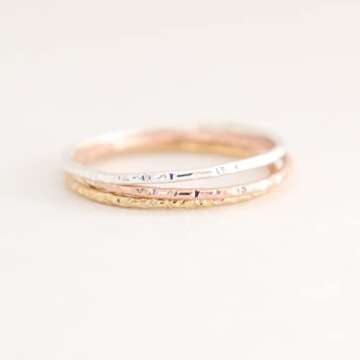 stackable ring. STARDUST stacking band. one 14k yellow gold filled, rose gold filled or sterling silver. stacking rings. minimalist ring. slim ring. mixed metal texured rings.