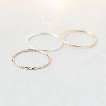 stackable ring. STARDUST stacking band. one 14k yellow gold filled, rose gold filled or sterling silver. stacking rings. minimalist ring. slim ring. mixed metal texured rings.