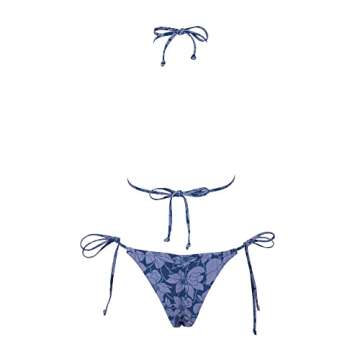 MOSHENGQI Women Sexy Brazilian Bikini 2 Piece Spaghetti Strap Top Thong Swimsuit Bathing Suit(M,#1 Floral-Dark Blue)