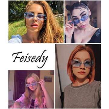 FEISEDY Retro Rectangle Sunglasses Women Men Vintage 90s Small Glasses Thick Narrow Fashion Y2K Plastic Glasses B2462